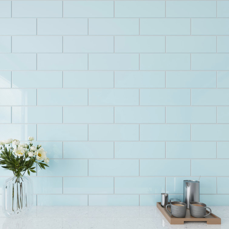 Morning Sky Blue 4" x 12" Glass Subway Wall Tile