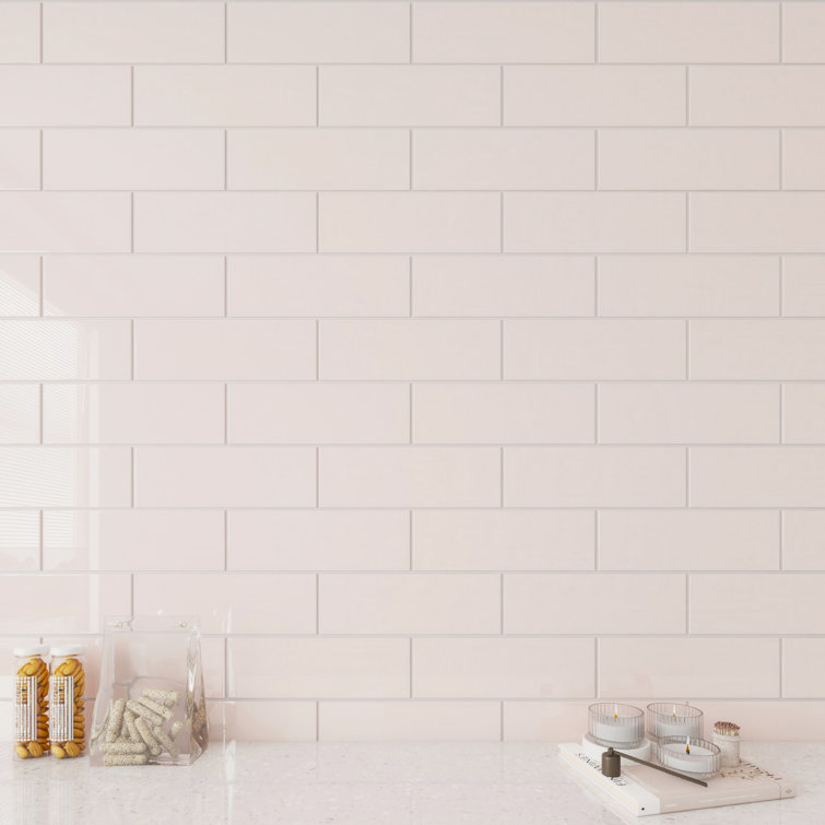 Rose Pale Pink 4" x 12" Glass Subway Wall Tile