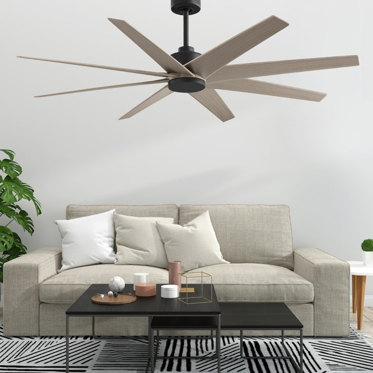 Matte Black and Gray Ash 8-Blade Ceiling Fan with Remote