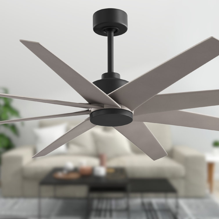 Matte Black and Gray Ash 8-Blade Ceiling Fan with Remote