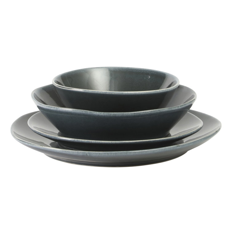 Montecito Breeze Glossy Blue Ceramic Dinnerware Set, Service for 4