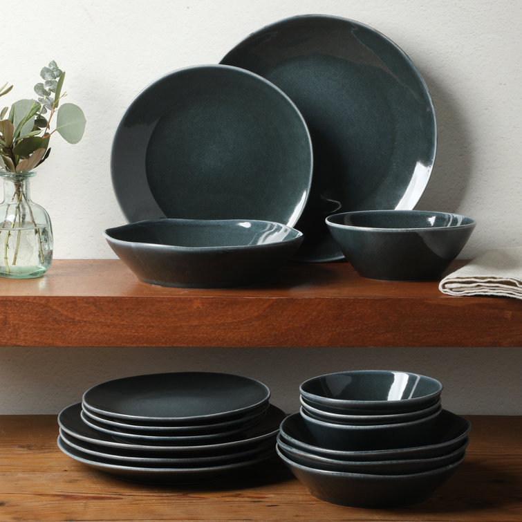 Montecito Breeze Glossy Blue Ceramic Dinnerware Set, Service for 4