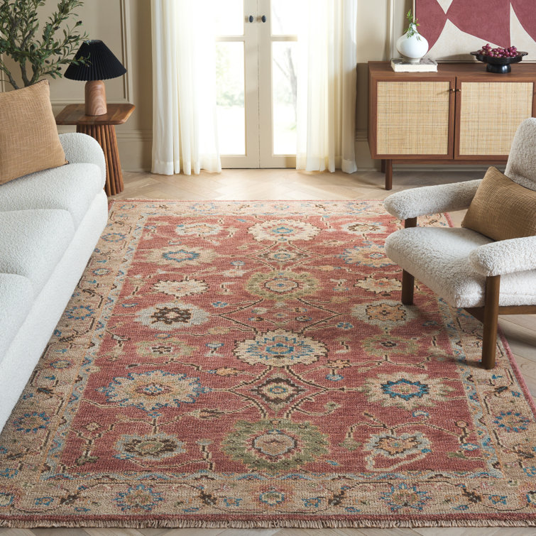 Samarkand Red and Beige Hand-Knotted Wool Area Rug 10' x 14'