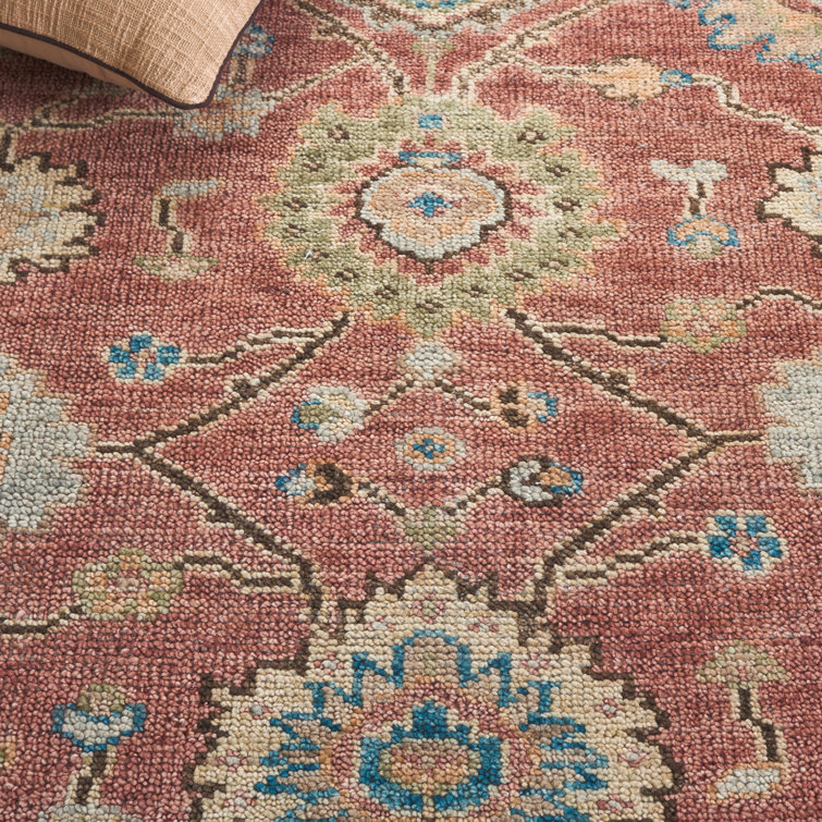 Samarkand Red and Beige Hand-Knotted Wool Area Rug 10' x 14'