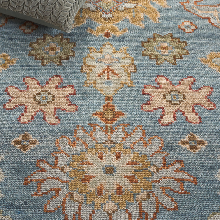 Samarkand Charm Hand-Knotted Wool Rug in Blue - 6'x9'