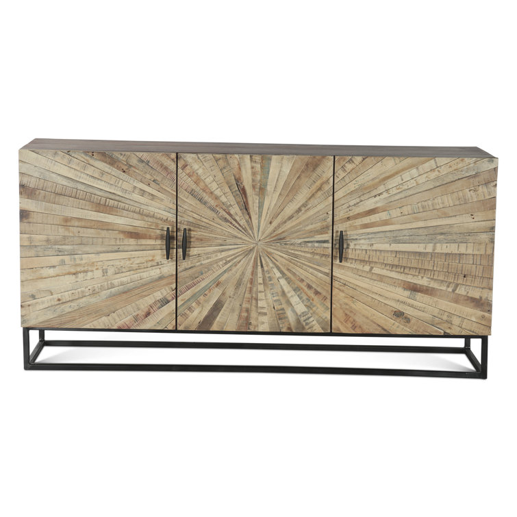Sunburst Reclaimed Wood Sideboard with Black Metal Base