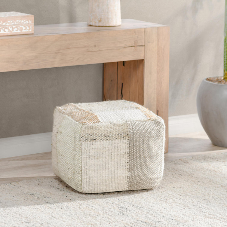 Natural Wool Blend Square Pouf - 18" x 18" x 14"