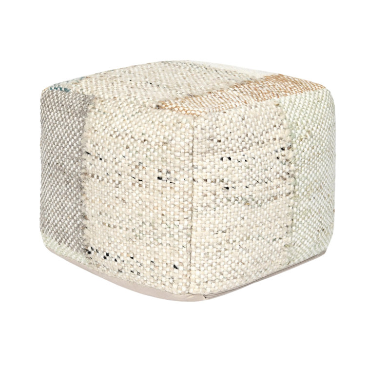 Natural Wool Blend Square Pouf - 18" x 18" x 14"