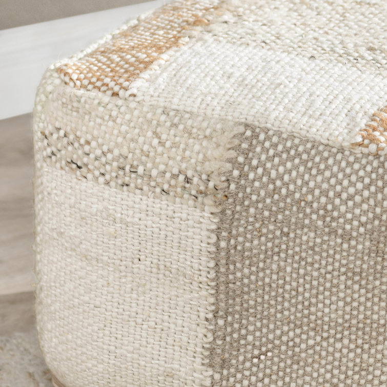 Natural Wool Blend Square Pouf - 18" x 18" x 14"
