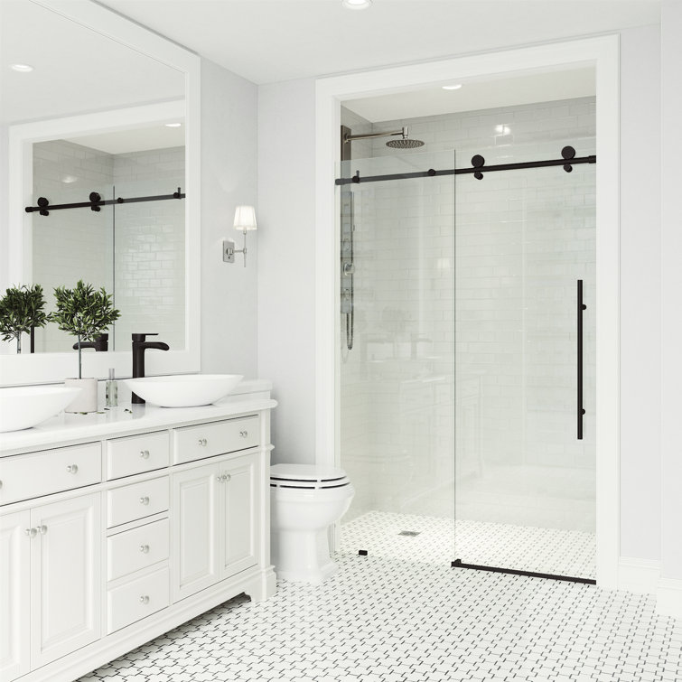 Matte Black Frameless Sliding Shower Door with Clear Glass