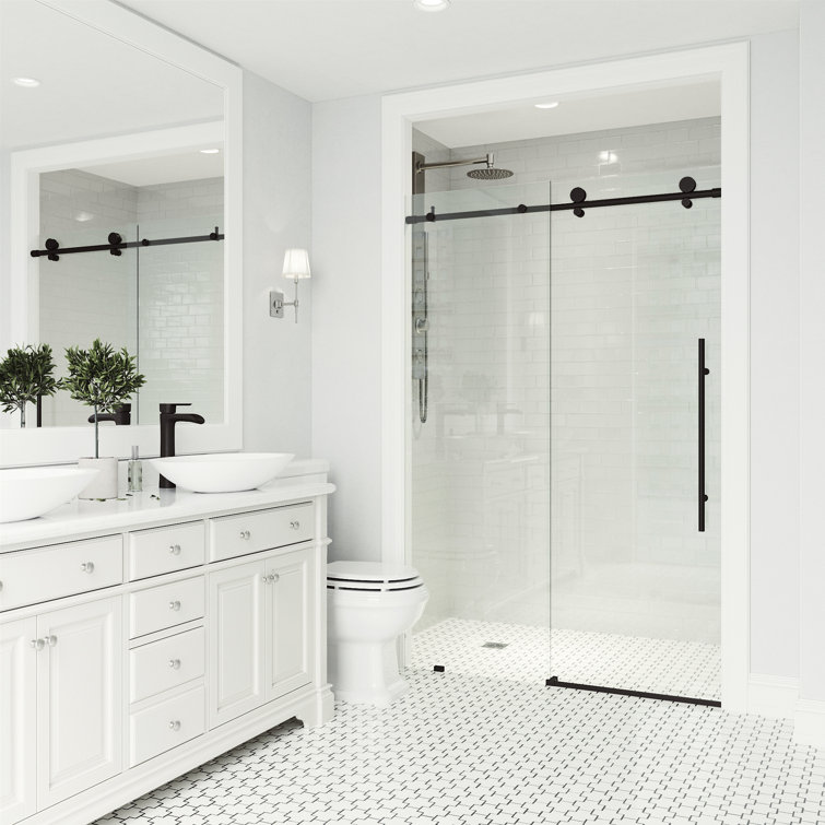 Elan E-Class Matte Black Frameless Sliding Shower Door 52-56" W x 76" H