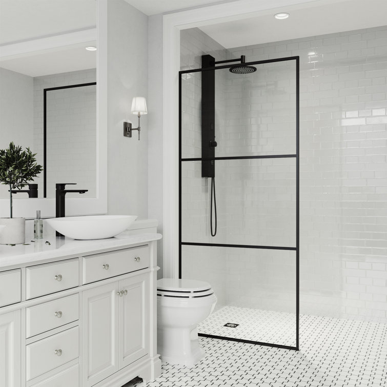 Matte Black 34" x 74" Framed Shower Screen with Fluted Glass