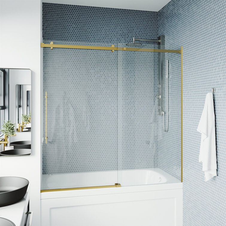 Luca 60" Matte Brushed Gold Frameless Sliding Tub Door