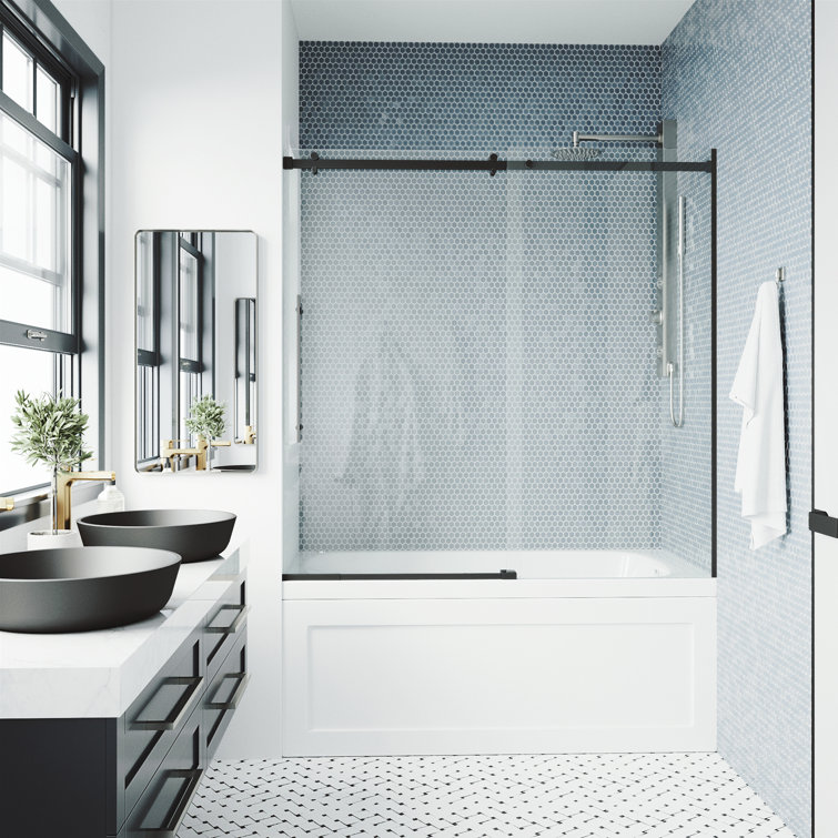 Luca 60" Matte Black Frameless Sliding Tub Door with Clear Glass