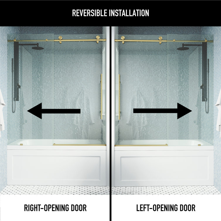 Elan E-Class 56-60" Matte Gold Frameless Sliding Tub Door with Clear Glass