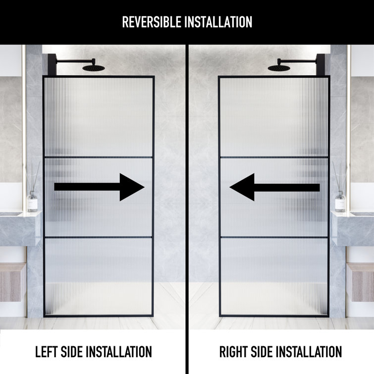 Divide 34" W x 74" H Matte Black Fluted Glass Shower Screen