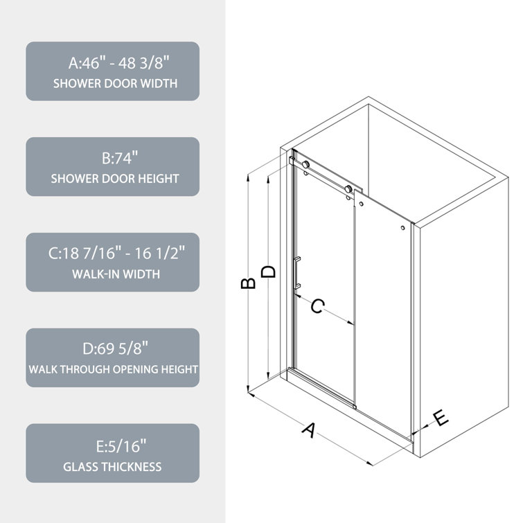 Clear Tempered Glass Sliding Shower Door with Matte Black Finish