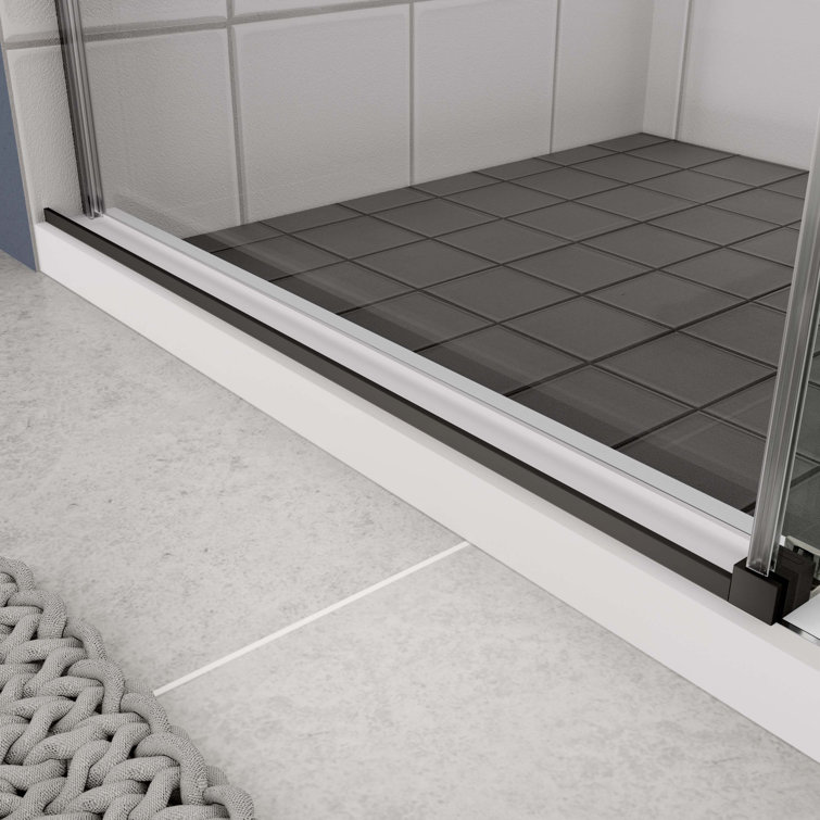 Clear Tempered Glass Sliding Shower Door with Matte Black Finish