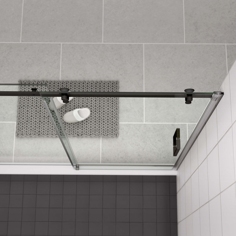 Clear Tempered Glass Sliding Shower Door with Matte Black Finish