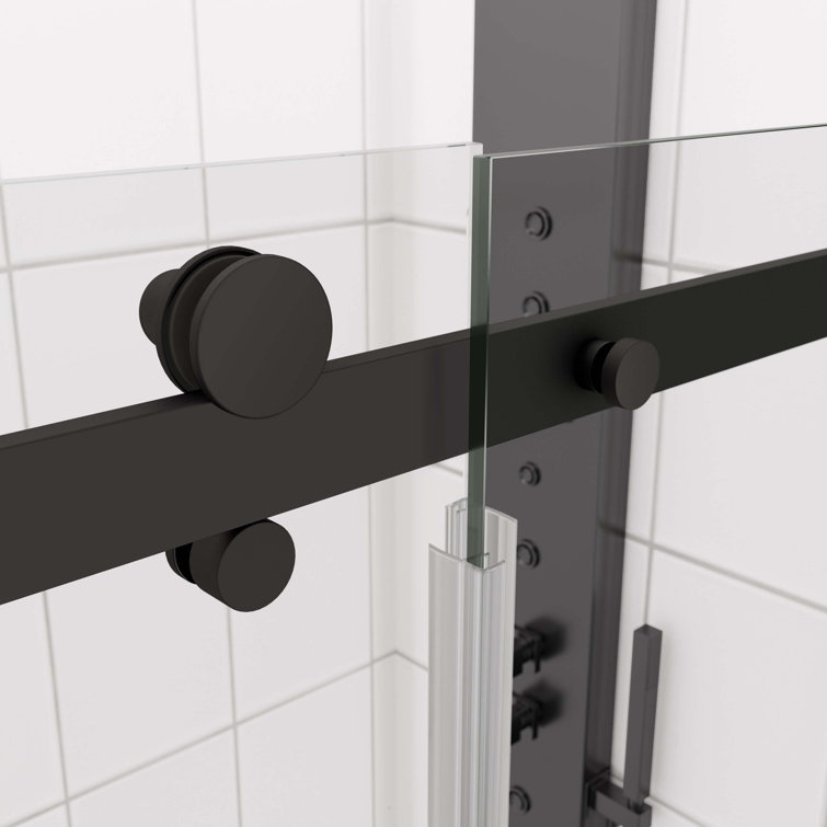 Clear Tempered Glass Sliding Shower Door with Matte Black Finish