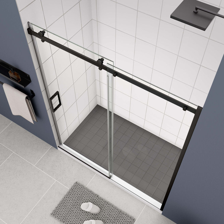 Clear Tempered Glass Sliding Shower Door with Matte Black Finish