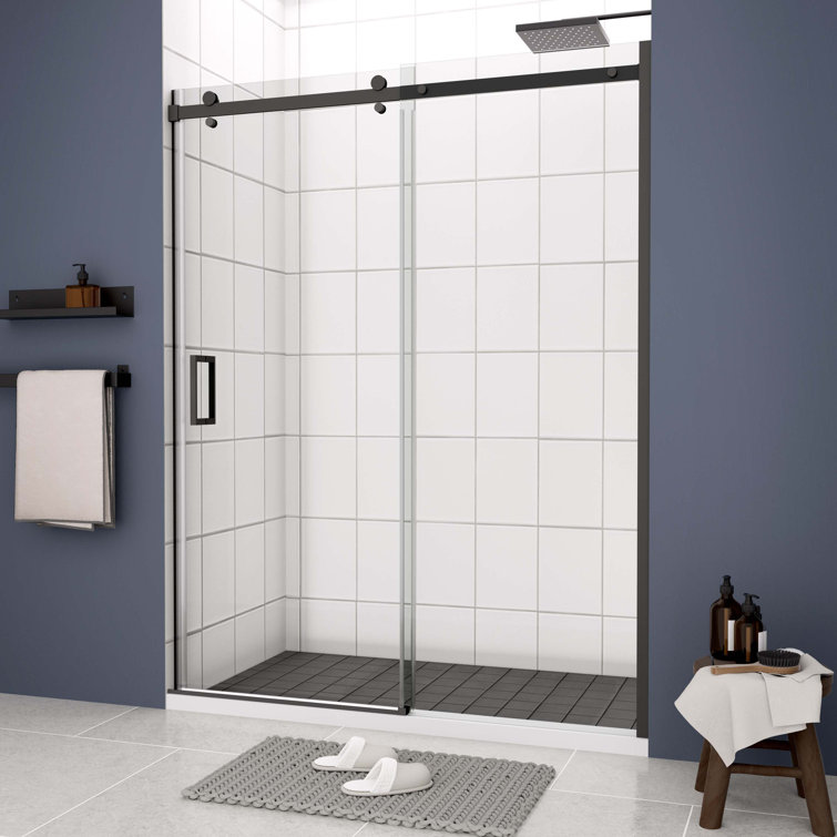 Clear Tempered Glass Sliding Shower Door with Matte Black Finish