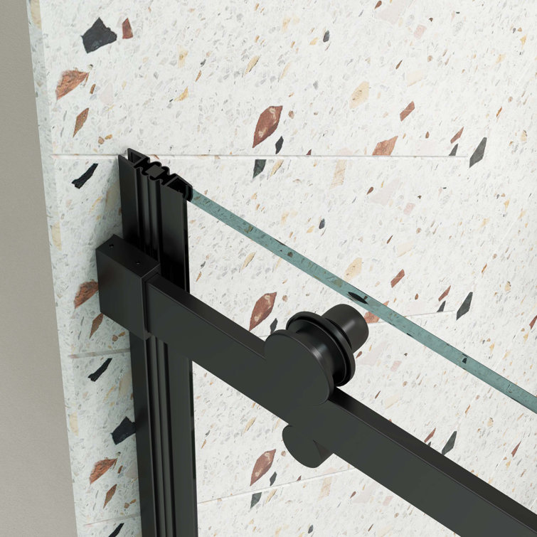 Clear Tempered Glass Sliding Shower Door with Matte Black Finish