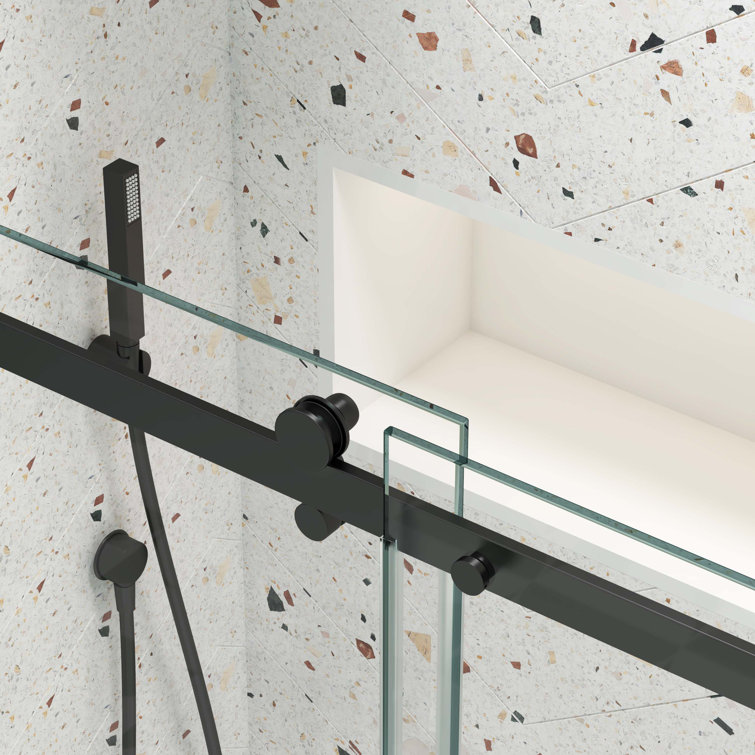 Clear Tempered Glass Sliding Shower Door with Matte Black Finish