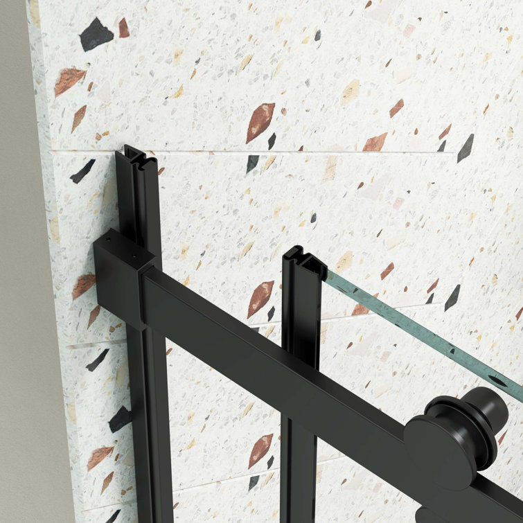 Clear Tempered Glass Sliding Shower Door with Matte Black Finish