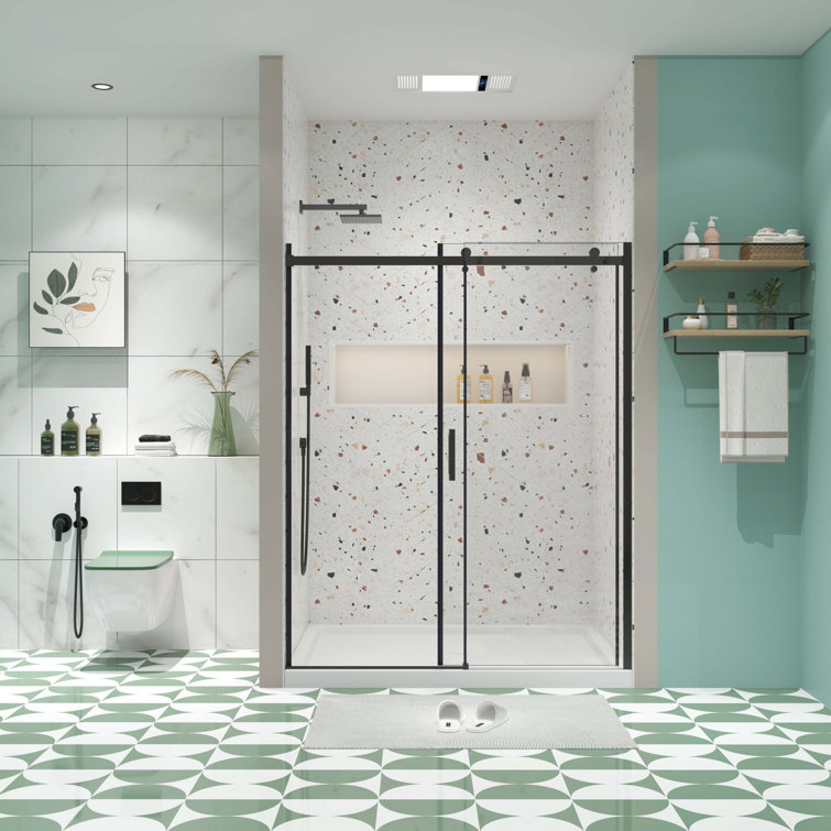 Clear Tempered Glass Sliding Shower Door with Matte Black Finish