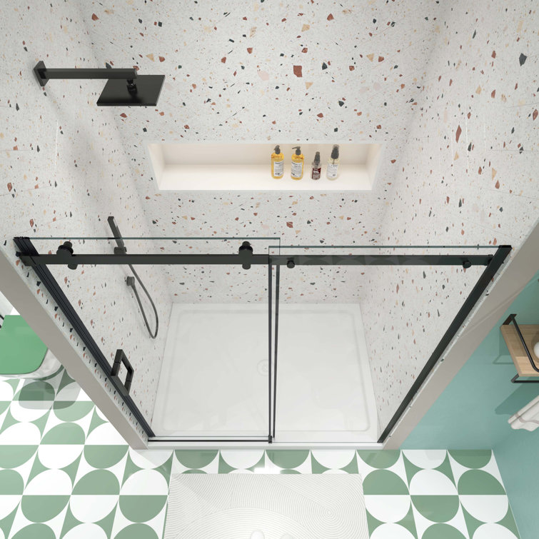 Clear Tempered Glass Sliding Shower Door with Matte Black Finish