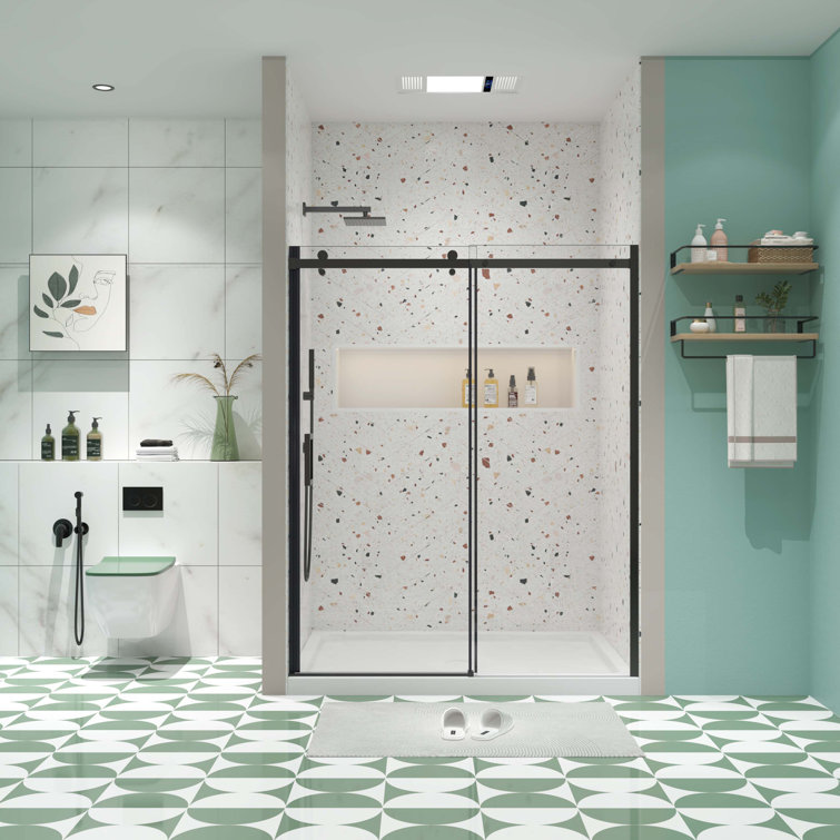 Clear Tempered Glass Sliding Shower Door with Matte Black Finish
