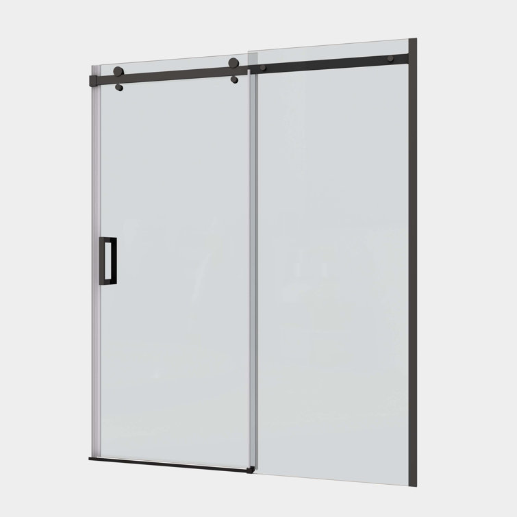 Clear Tempered Glass Sliding Shower Door with Matte Black Finish