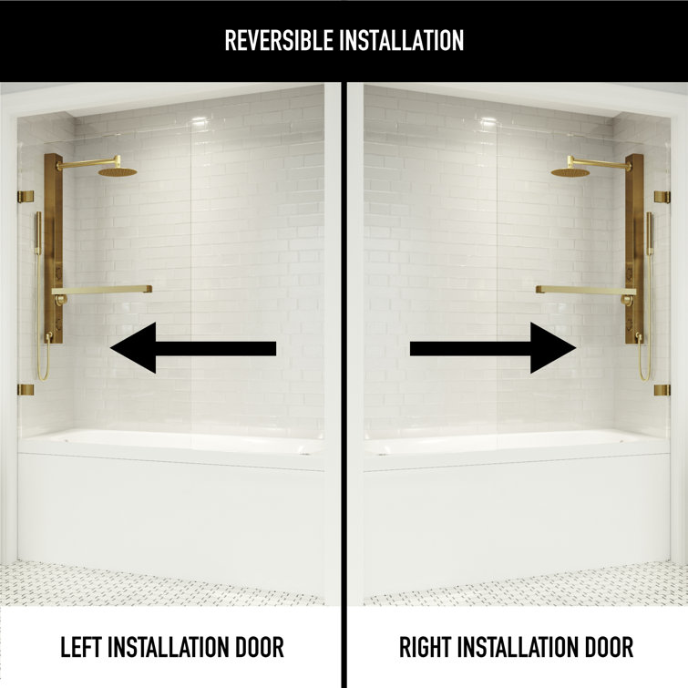 Matte Gold Frameless Hinged Tub Door with Clear Glass