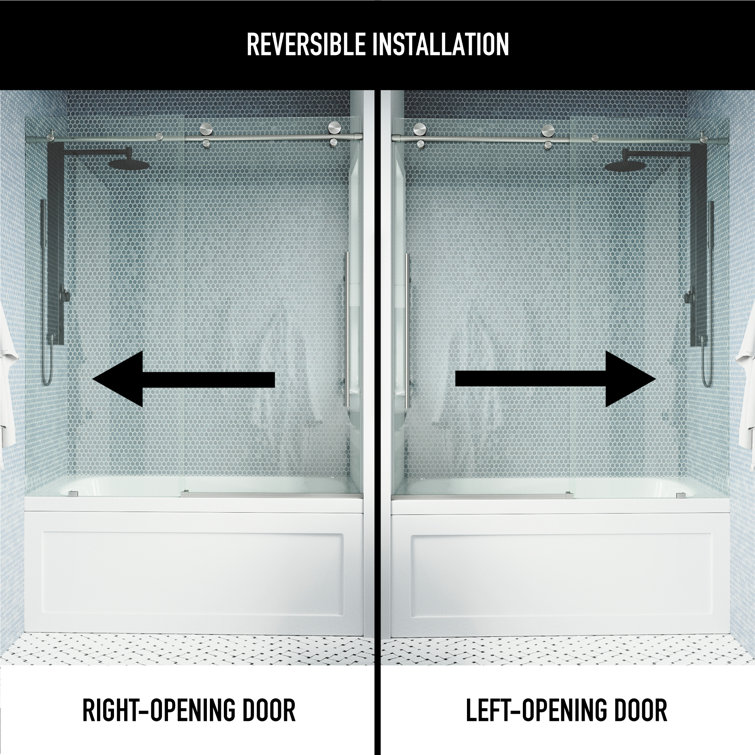Elan E-Class Frameless Sliding Tub Door with Clear Glass and Stainless Steel Finish
