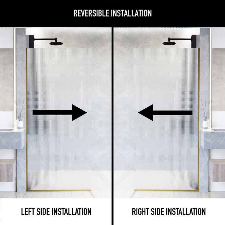 Zenith 34" Matte Gold Frameless Fluted Glass Shower Screen