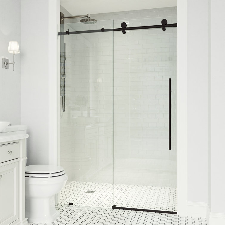 Matte Black Frameless Sliding Shower Door with Clear Glass