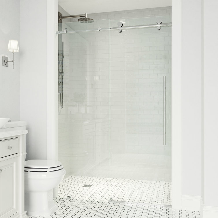 Elan Frameless Sliding Shower Door with Clear Glass and Chrome Finish