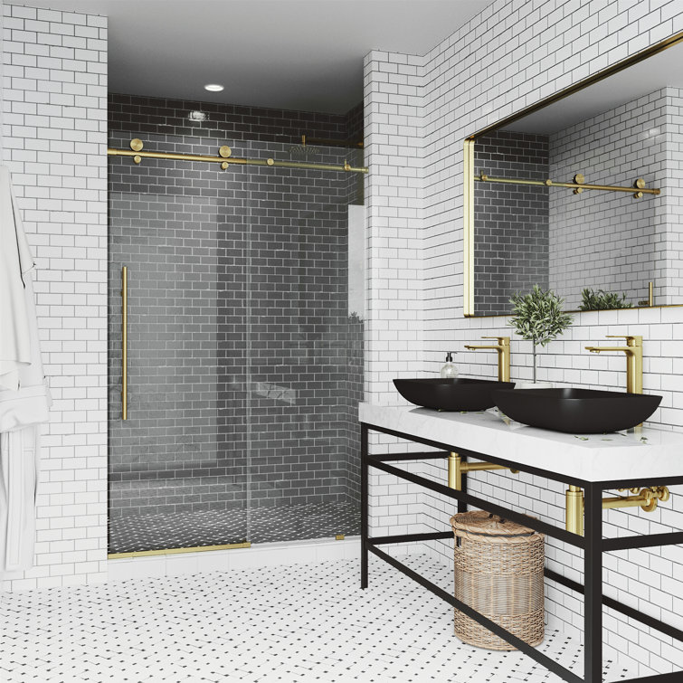 Elan E-Class 48-52" Matte Brushed Gold Frameless Sliding Shower Door with Clear Glass