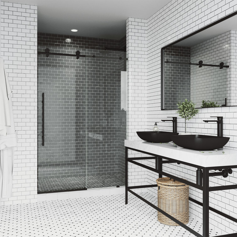 Elan E-Class 64" Matte Black Frameless Sliding Shower Door