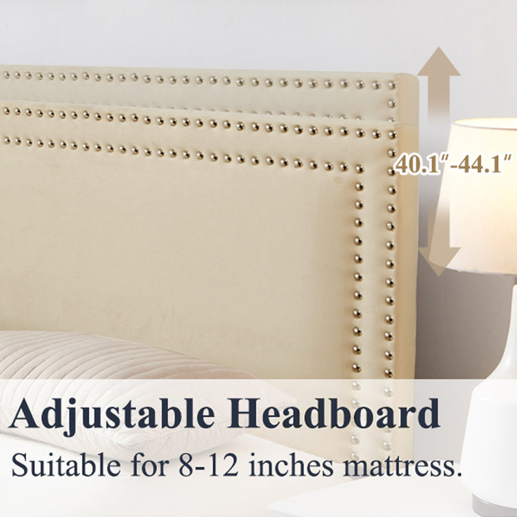 Beige Velvet Upholstered Queen Platform Bed with Storage Drawers