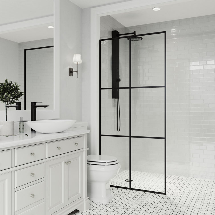 Ventana 34" W x 74" H Matte Black Framed Shower Screen