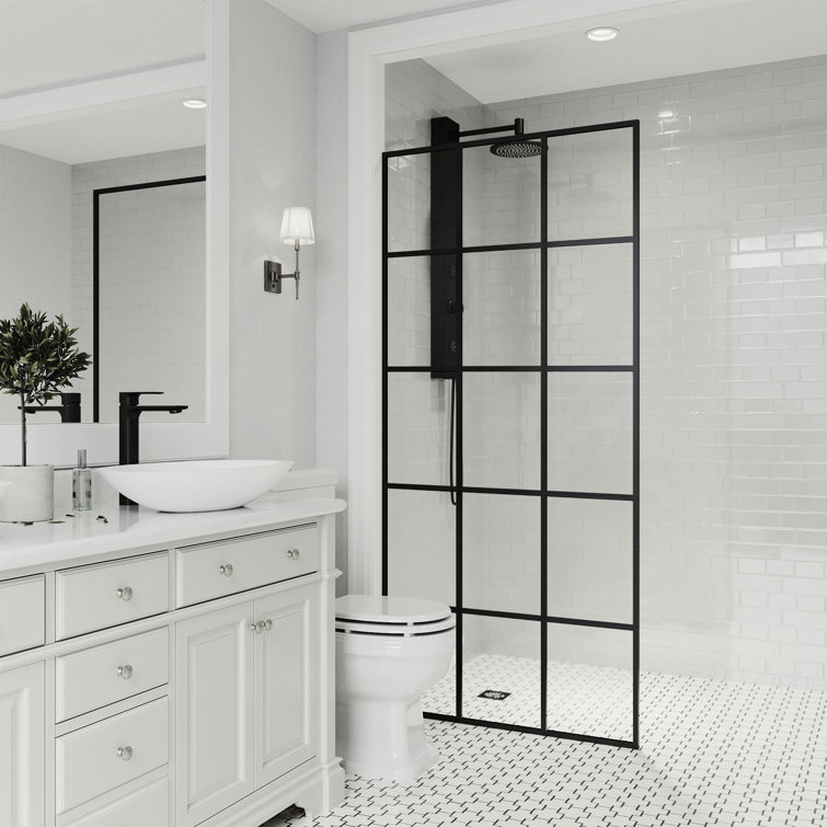 Mosaic 34" Matte Black Framed Shower Screen with Fluted Glass
