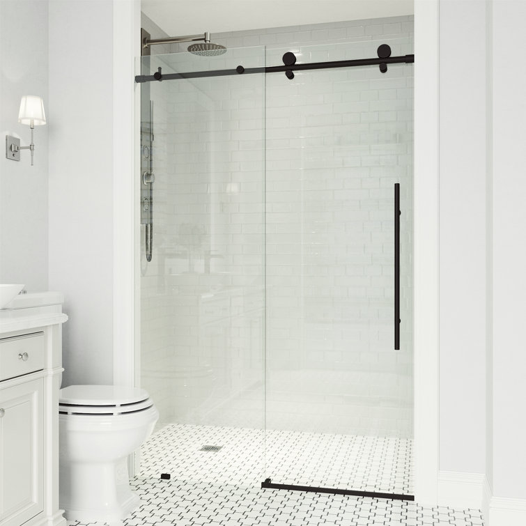 Elan E-Class 68" Wide Matte Black Frameless Sliding Shower Door with Clear Glass