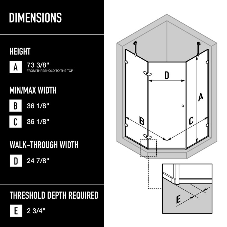 Verona 42'' Brushed Nickel Frameless Neo-Angle Shower Enclosure
