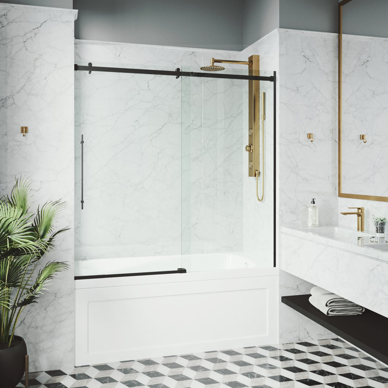 Luca 60" Matte Black Frameless Sliding Tub Door with Clear Glass