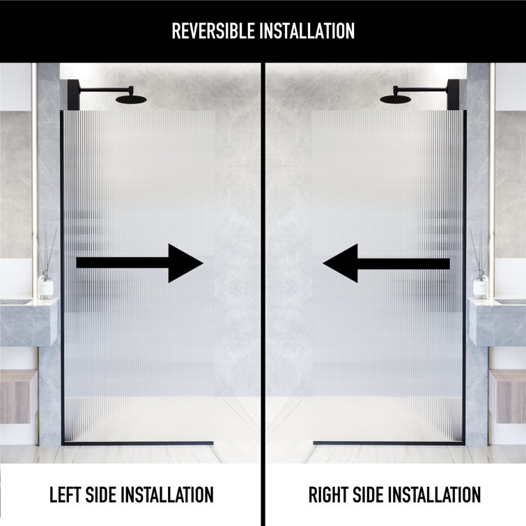 Zenith 34" Matte Black Frameless Fluted Glass Shower Screen