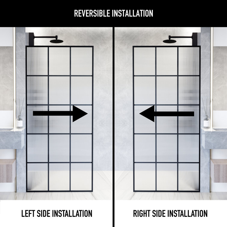 Mosaic Matte Black 34" x 74" Fluted Glass Shower Screen