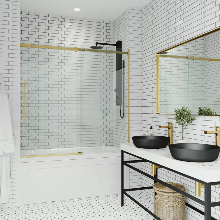 Luca 60" Matte Brushed Gold Frameless Sliding Tub Door