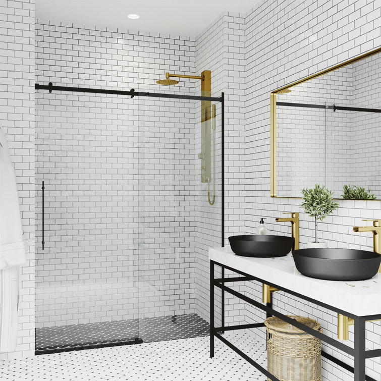 Luca 60" Matte Black Frameless Sliding Shower Door with Clear Glass